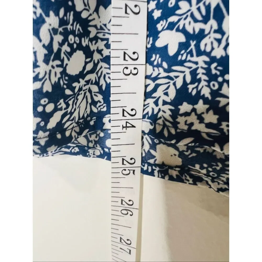 Monday Fun Denim Blue White Floral Cap Sleeve Blouse Sz S - Picture 6 of 7